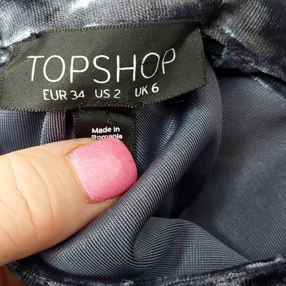 Topshop Women's Size 2 Dress Crushed Velvet Blue Gray Skater Side Cut Out - Picture 7 of 10